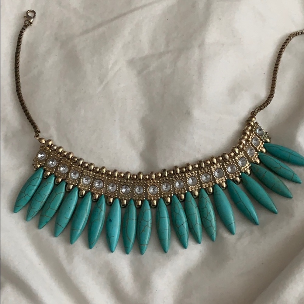Blue gold statement necklace